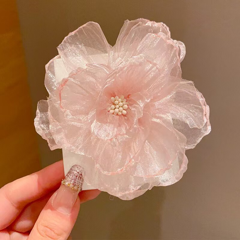 发卡刘海网纱大森系欧根纱花朵发夹女高颜值超仙ins风边夹春夏度|undefined