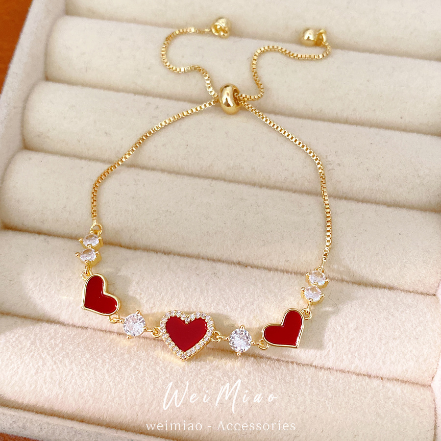 14 quilates de oro real, pulsera de amor de piedra roja, pulsera de nicho de lujo ligera, pulsera de sentimiento de alto nivel, joyas de temperamento delicado