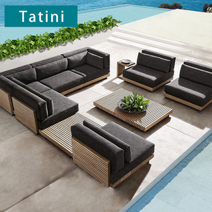 Outdoor Courtyard Sofa Hotel Villa Terrace Waterproof Sun Protection Leisure Furniture Set Outdoor Garden Teak Sofa