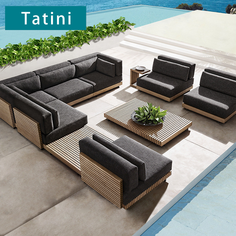 Conjunto de muebles de ocio para exteriores, sofá de teca para jardín, patio, terraza, hotel o villa, impermeable y resistente al sol.