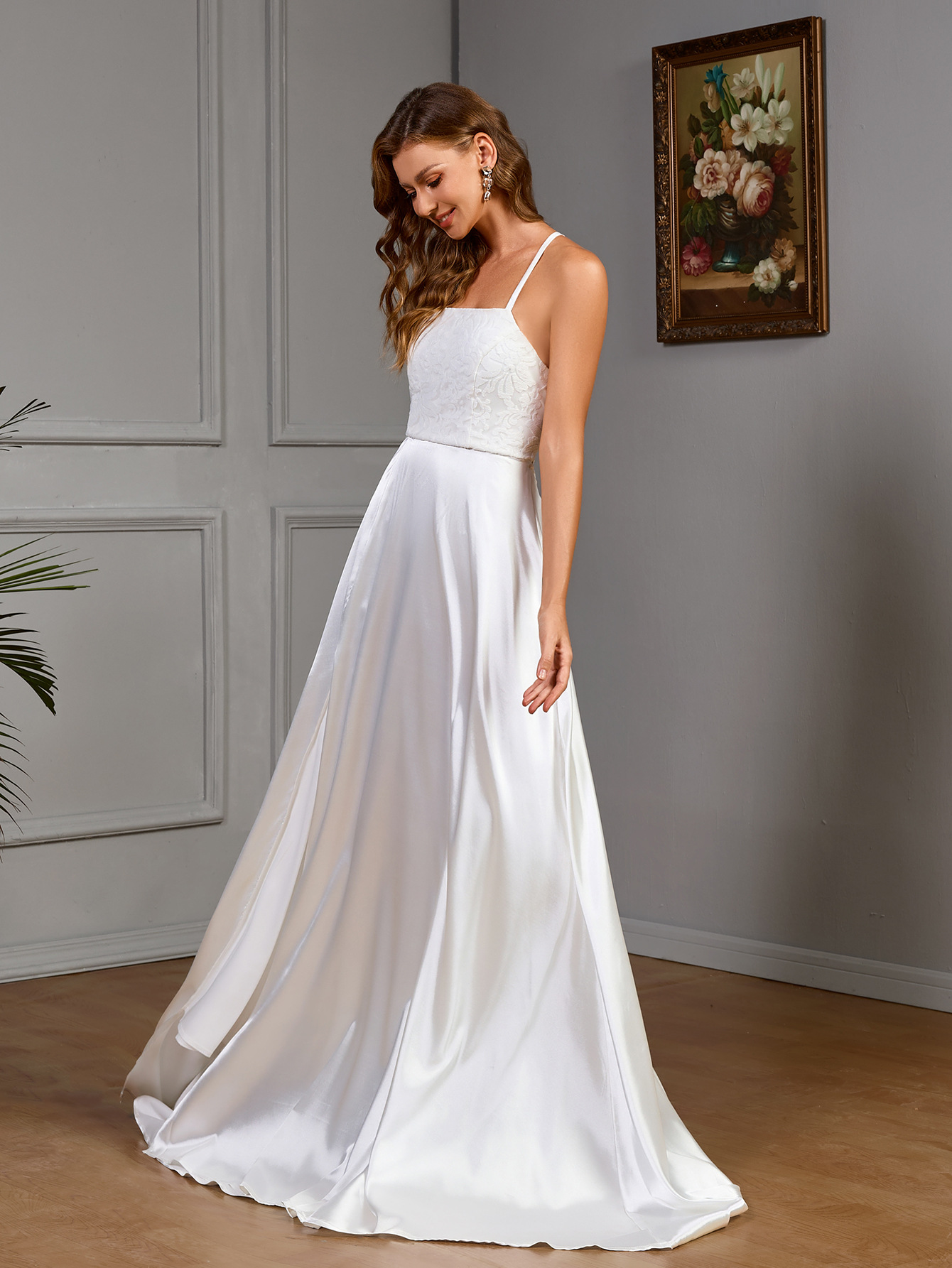 Europa y los Estados Unidos comercio exterior nueva ropa de mujer Amazon sin mangas cinturón blanco satén sin mangas vestido de boda