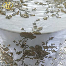 跨境 白色婚礼宴会台布 圆形平绣 大尺寸酒店外贸桌布 TAB012