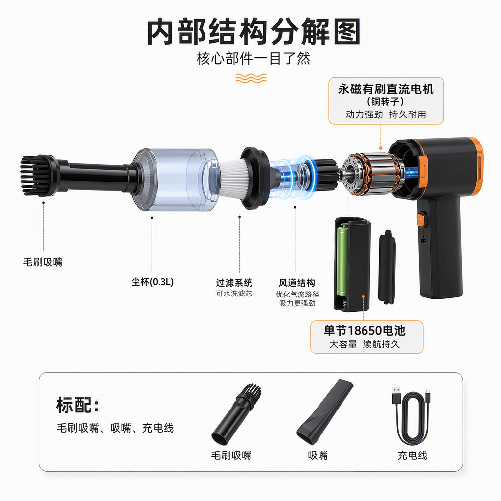 Car Wireless Vacuum Cleaner High Power High Suction Mini Handheld Car Household Indoor Small Electric Vacuum Cleaner