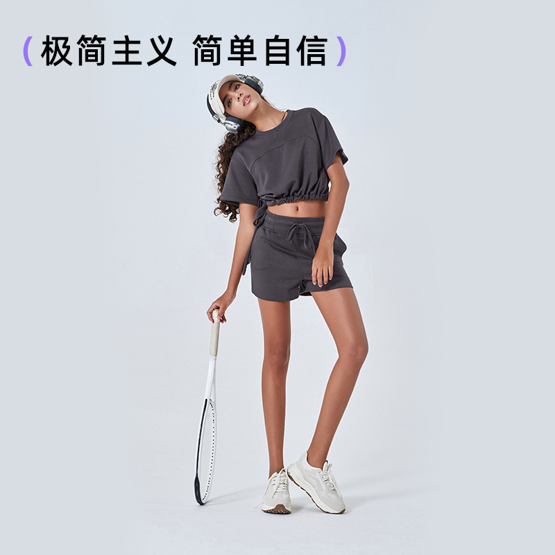 Otoño y invierno nuevo tipo de capa de aire de algodón suelto pantalones cortos deportivos simples para mujeres de doble bolsillo pantalones de yoga