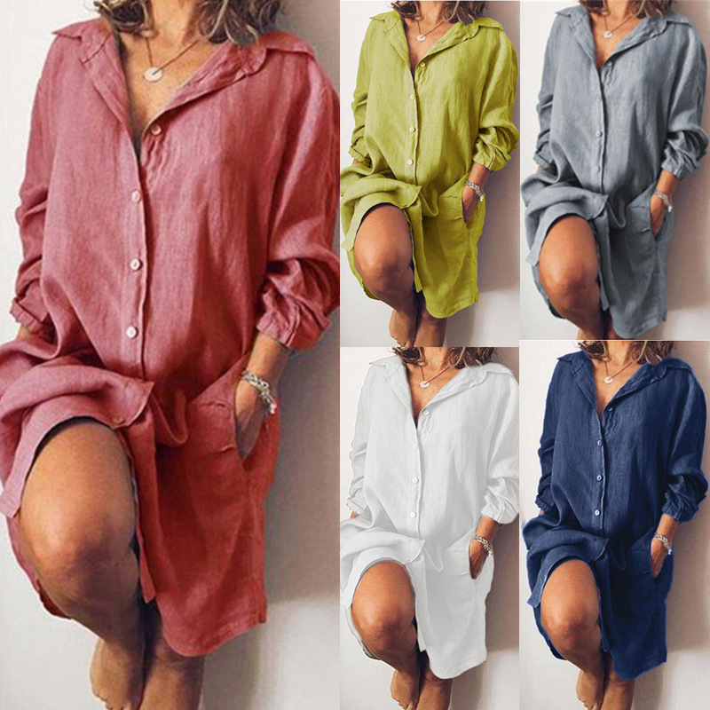 Women's Shirt Dress Casual Turndown Patchwork 3/4 Length Sleeve Solid Color Knee-length Daily display picture 1