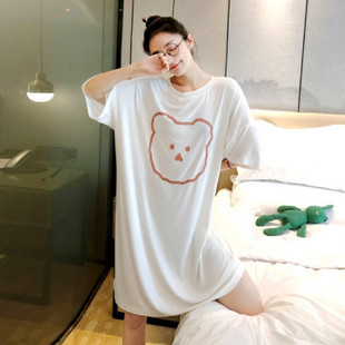 2024 new summer short-sleeved nightdress cartoon pajamas loose plus size mid-length homewear