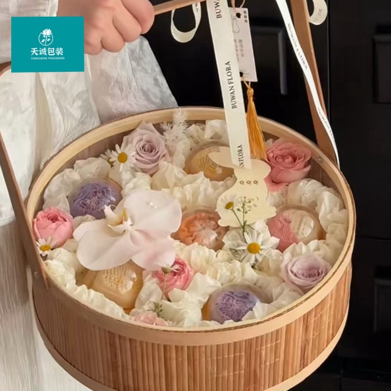 中秋節月餅果物かご生花手提げ花かご竹編み手編み花芸生け花かご月子卵かご|undefined