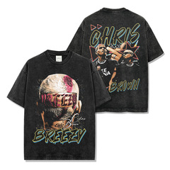 Cross-border American hip-hop Brown Chris Brown printed short-sleeved T-shirt washing long-sleeved loose hooded sweatshirt men