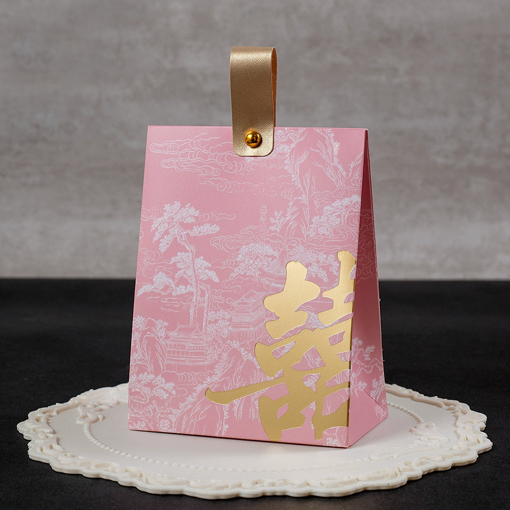 Pink hot stamping happy words [hand-carrying candy box]