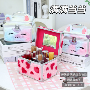 Manufacturer Customized Cosmetic Case Portable Aluminum Case Cosmetic Suitcase Travel Portable Storage Box Gift Box Plush Storage Box