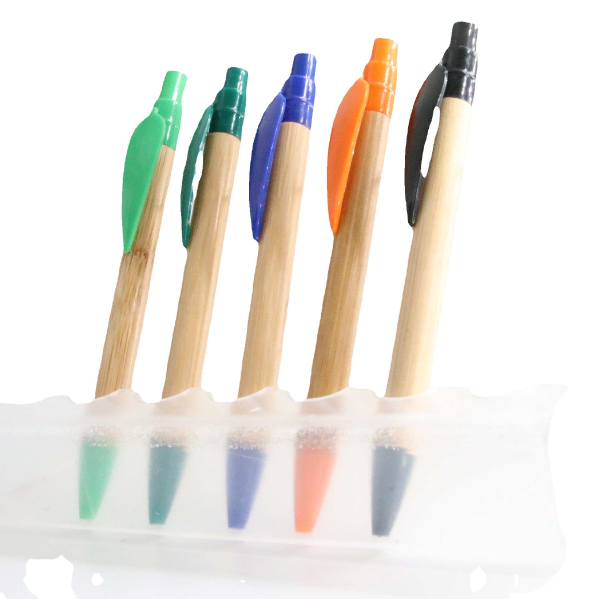 Nueva semilla pluma de bambú pluma de plástico de la prensa bolígrafo pluma de regalo láser logotipo hoja de plástico titular de la pluma