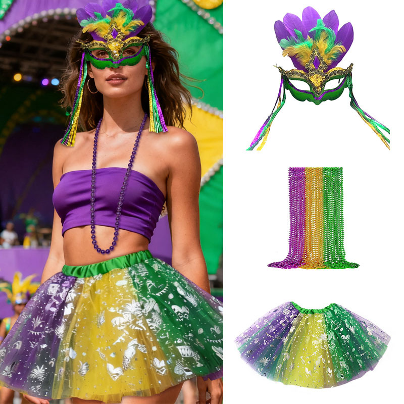 Carnaval Peacock Feather Half Face Mask Set Falda de maquillaje Show de baile de escenario Falda para cubrir los ojos