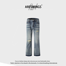 ARESWINGS美式复古新款牛仔裤男秋季潮流设计感微喇叭裤