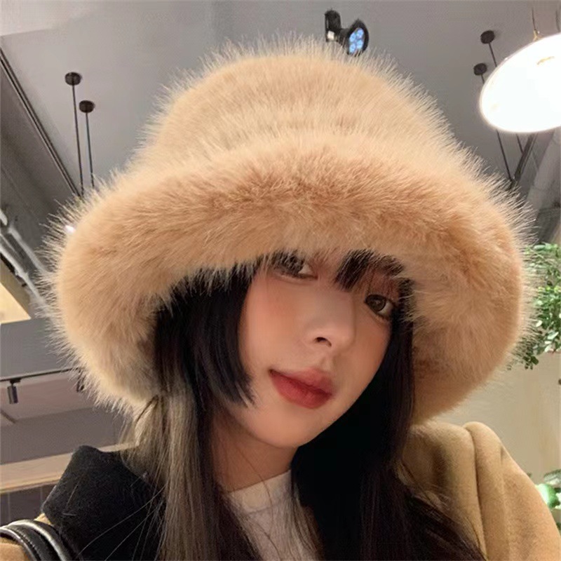 Zachte pluche bucket hat winter vissershoed voor dames_voghion.com