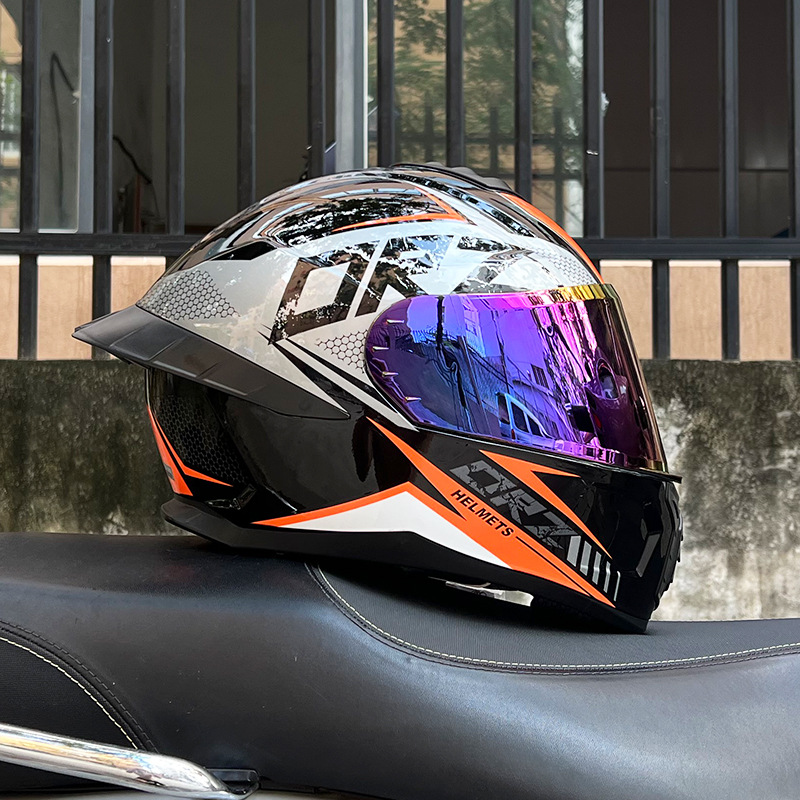 Casco de Motocicleta Certificado ORZ3c para Hombre y Mujer, Casco Integral de Doble Lente, Alerón Trasero Personalizado de Verano, Estilo Semi-Integral con Bluetooth