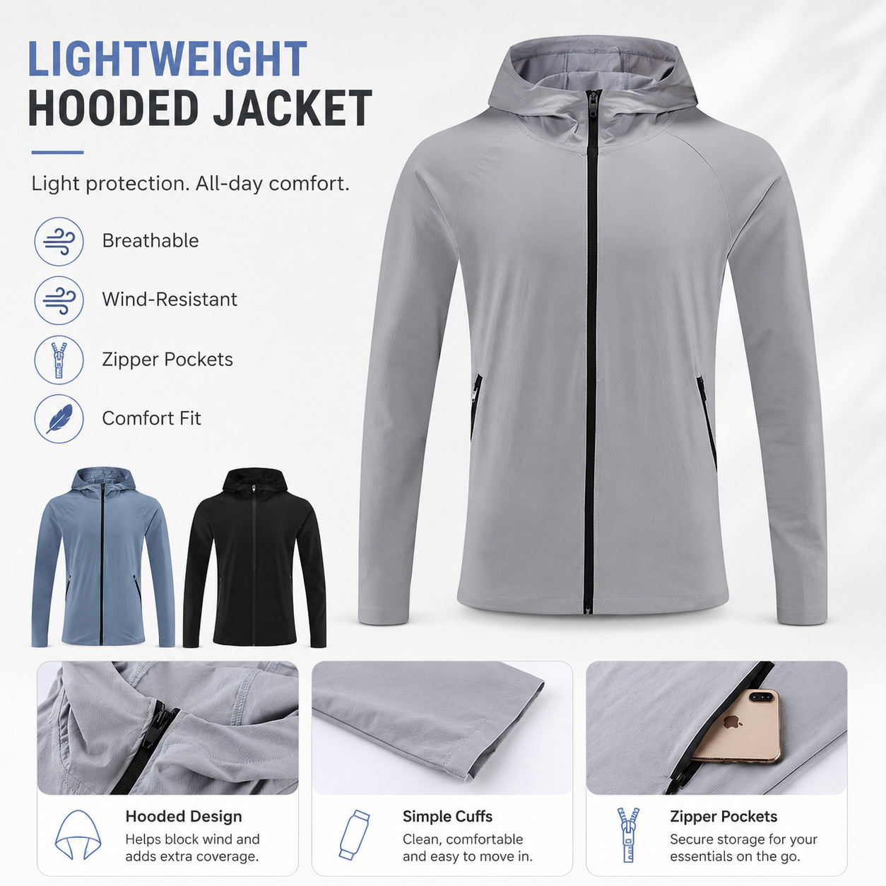 In-Stock Lulu Outdoor Jacket for Men, Spring and Autumn Thin Nylon Training Sports Basketball Gear, Night Morning Running Fitness Jacket