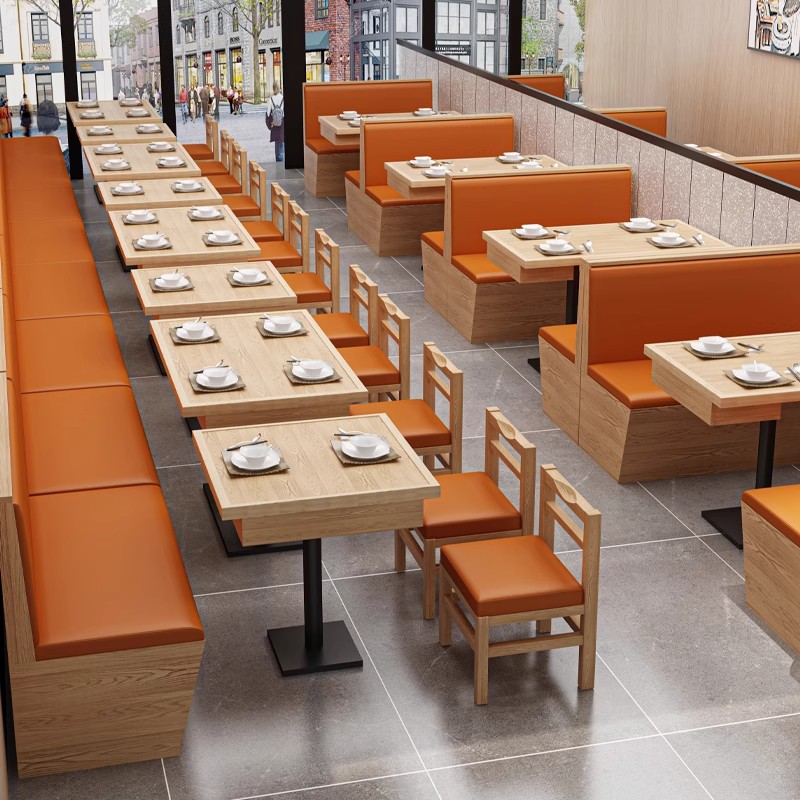 Manufacturer Supplies Solid Wood Fast-Food Booth Sets with Drawers, Commercial Booth Combinations, All Solid Wood