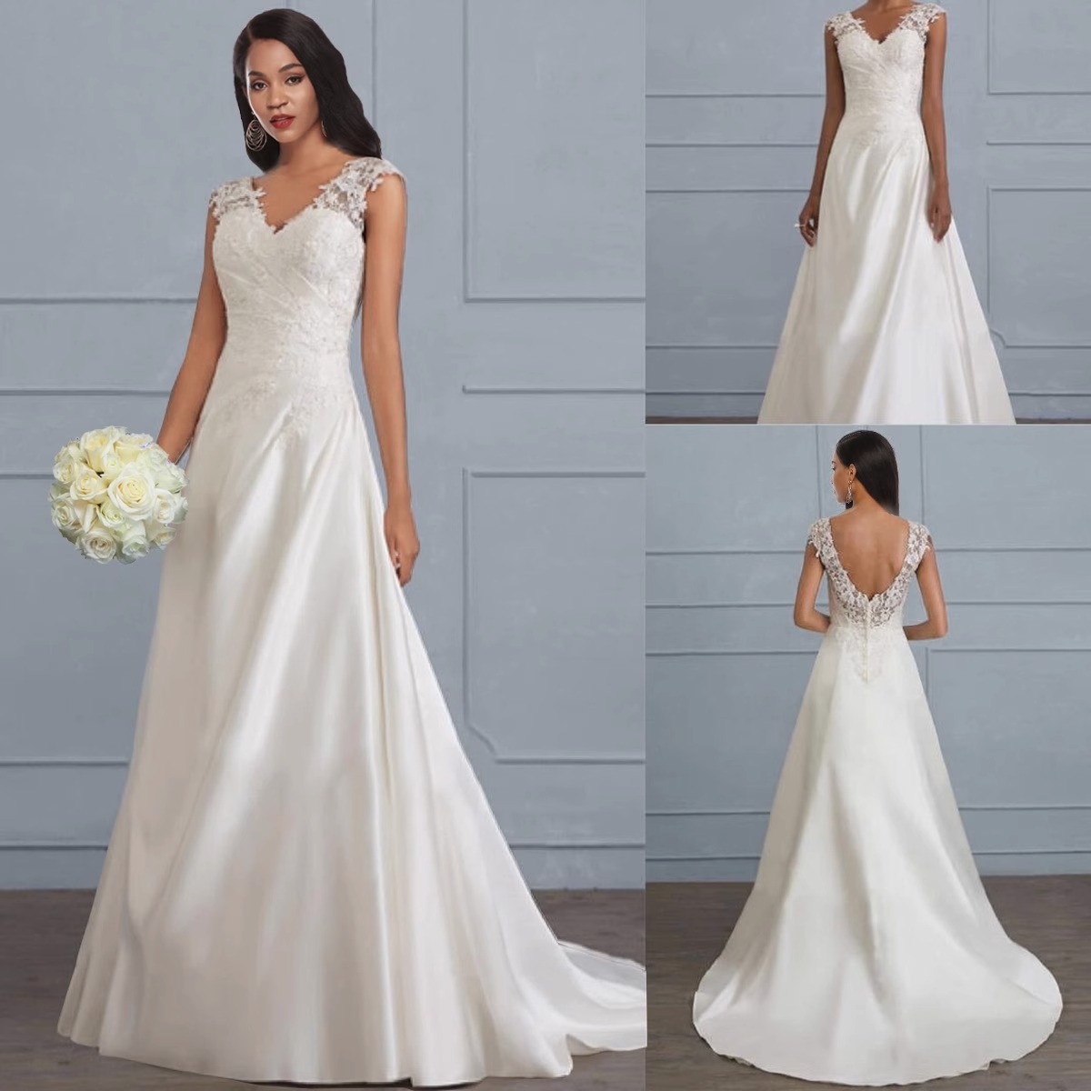 Europeo y Americano de color sólido de encaje costura Sling Hollow backless vestido tostado vestido de novia vestido blanco image 8
