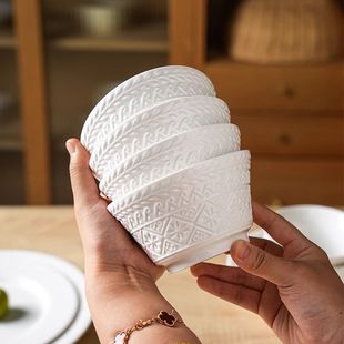 Pure White Ceramic Rice Bowl Floating French Dinner Plate Underglaze Color Tableware Simple Household Bowl Set Factory Wholesale