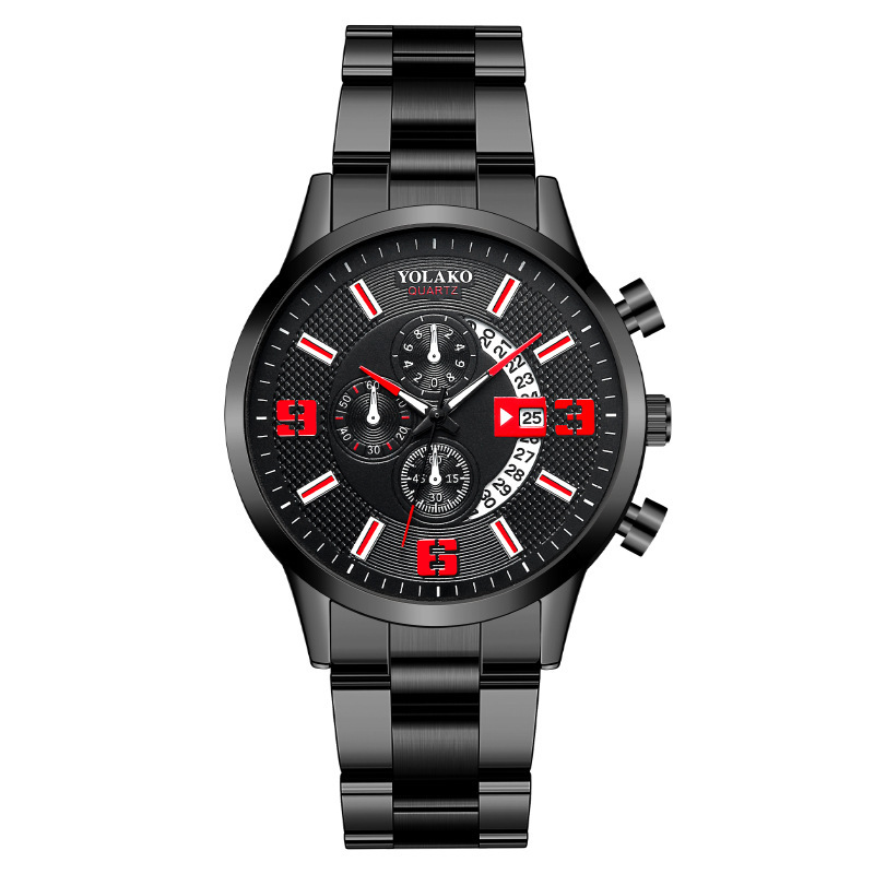 montre homme numérique à trois yeux avec calendrier tendance montre homme en acier inoxydable montre ceinture en acier_voghion.com