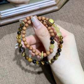 文创老山檀配黄虎眼发晶九条经文玩佛珠念珠手串国潮风手链民族风