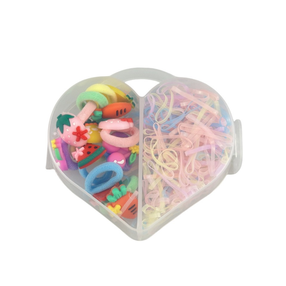 Amor caja de color pequeña flor de dibujos animados clip de agarre color macarón de alta elasticidad correa de goma desechable para niños lindos cuerda de cabeza