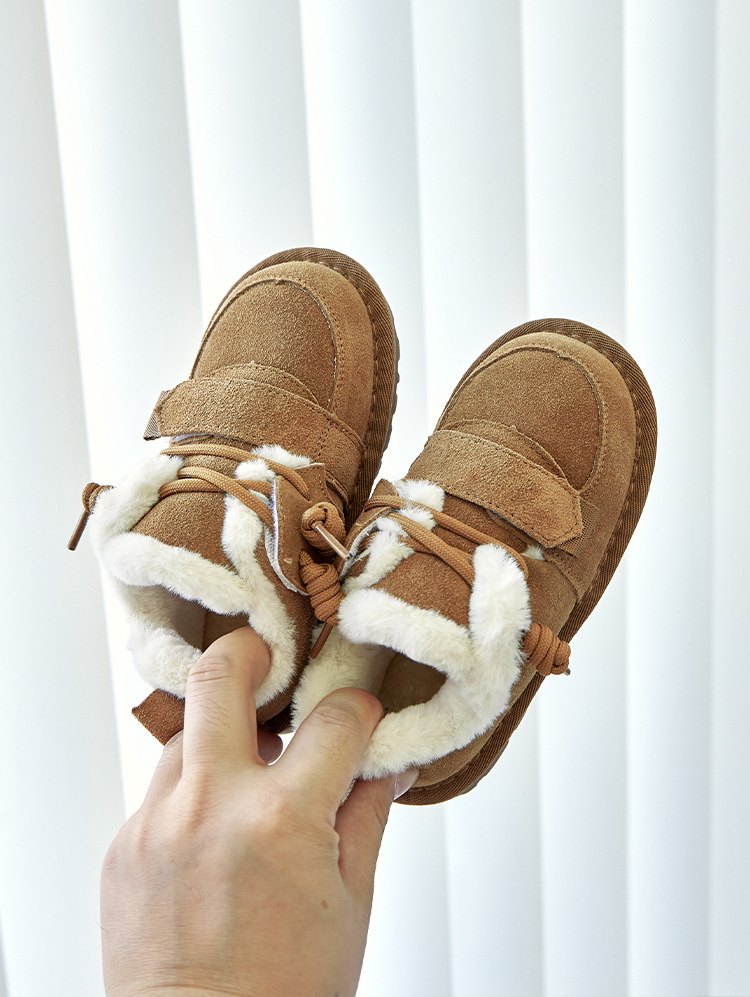 Baby Shoes Children's snow boots low-top 2024 new velvet leather boys' warm snow cotton baby girls' cotton shoes fleece-lined thick fashion_voghion.com