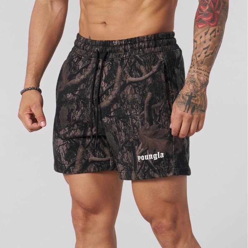 YOUNGLA American Style Dead Leaf Style Shorts Men's Casual Camouflage Summer Vintage Letter Loose Fitness Sports Beach Pants