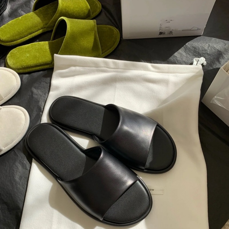 Minimalistische Flache Damen-slipper Aus Leder Und Samt_voghion.com