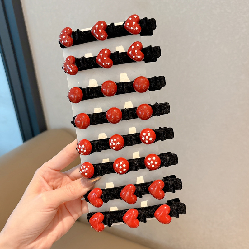 Otoño y invierno flocado Anchor Red Wave Point amor broca de cabello femenina alta sensación lateral frisa de acabado de cabello de artefacto broca de cabello