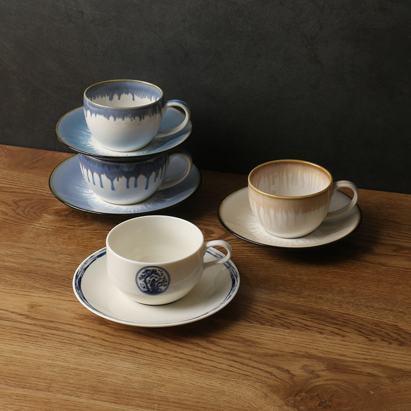 Taza y platillo de café de exportación de comercio exterior [cerámica de alta gama] 2023 nueva taza de agua de cerámica [bonita y delicada