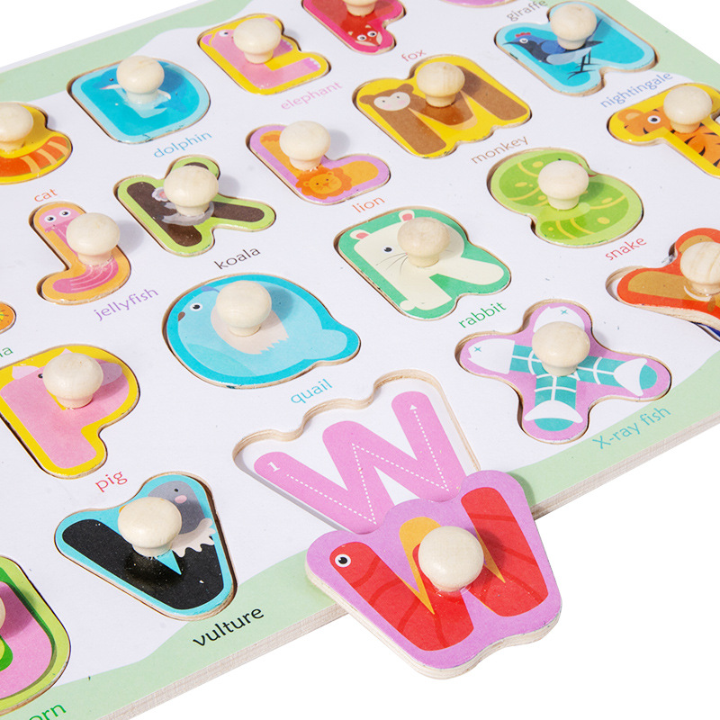 Mano tablero de madera rompecabezas educación temprana ilustración kindergarten enseñanza ayudas carta número seta orden rompecabezas puesto bienes al por mayor