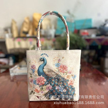 民族风手提包沙发布刺绣包清新休闲双面金丝绣花迷你小布包汉服包