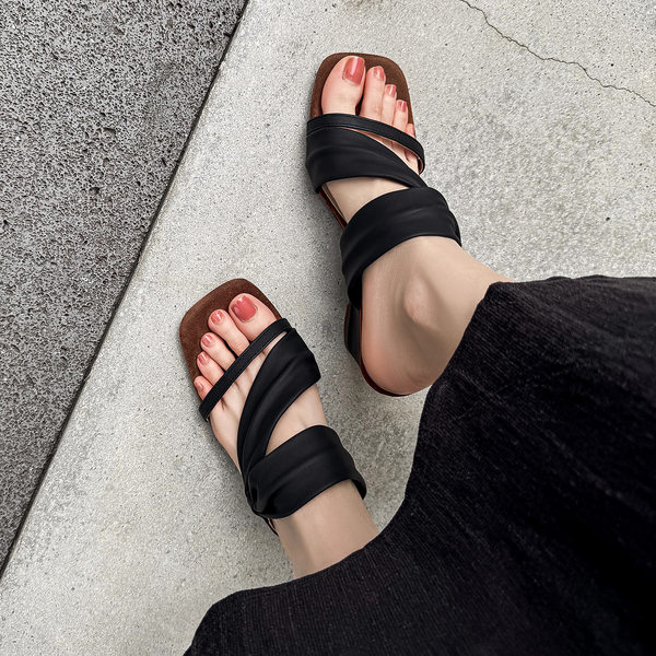 Sandal cao gót nữ mũi vuông quai ngang đế xuồng hở mũi phong cách Pháp — màu đen, màu mơ
