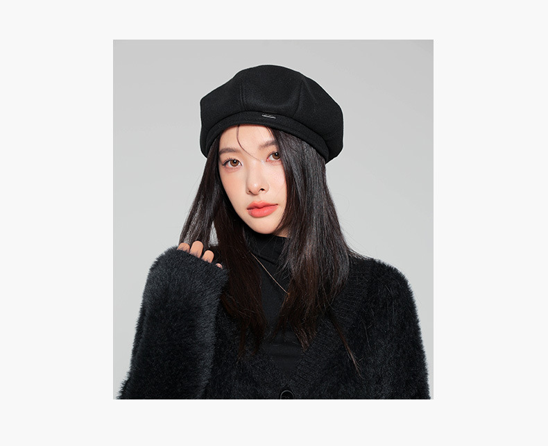 Neue schwarze Baskenmütze für Frühling und Herbst, Instagram-Internet-Prominente, Malermütze für Frauen im Sommer, kleines Gesicht, achteckig_voghion.com