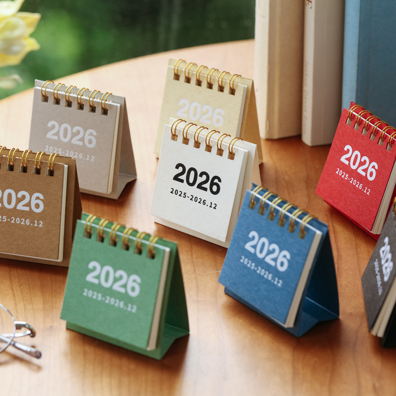 2026 Small Desk Calendar Wholesale Retro Mini Calendar Desktop Ornament Portable Coil-Bound Calendar Planner for Students