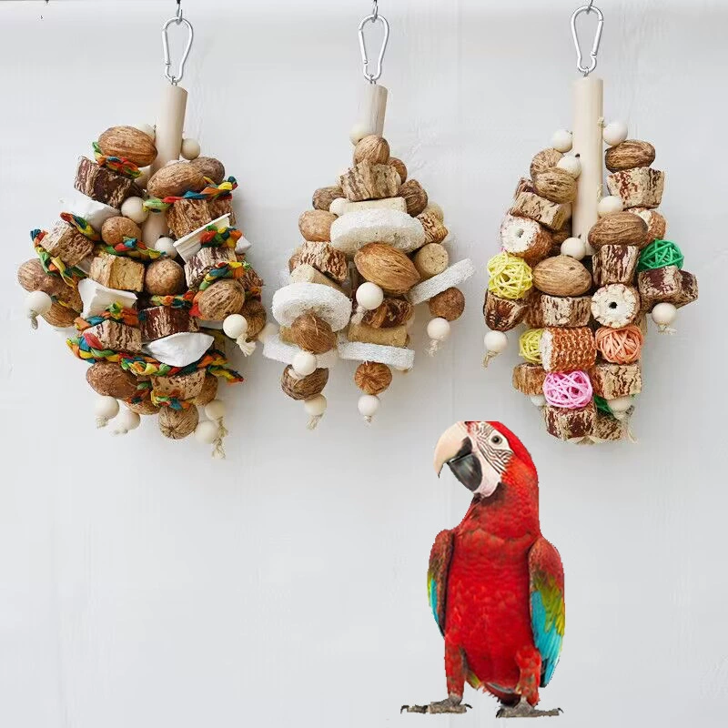 Попугай птица игрушка натуральные фрукты кусают большие шашлыки из сухофруктов