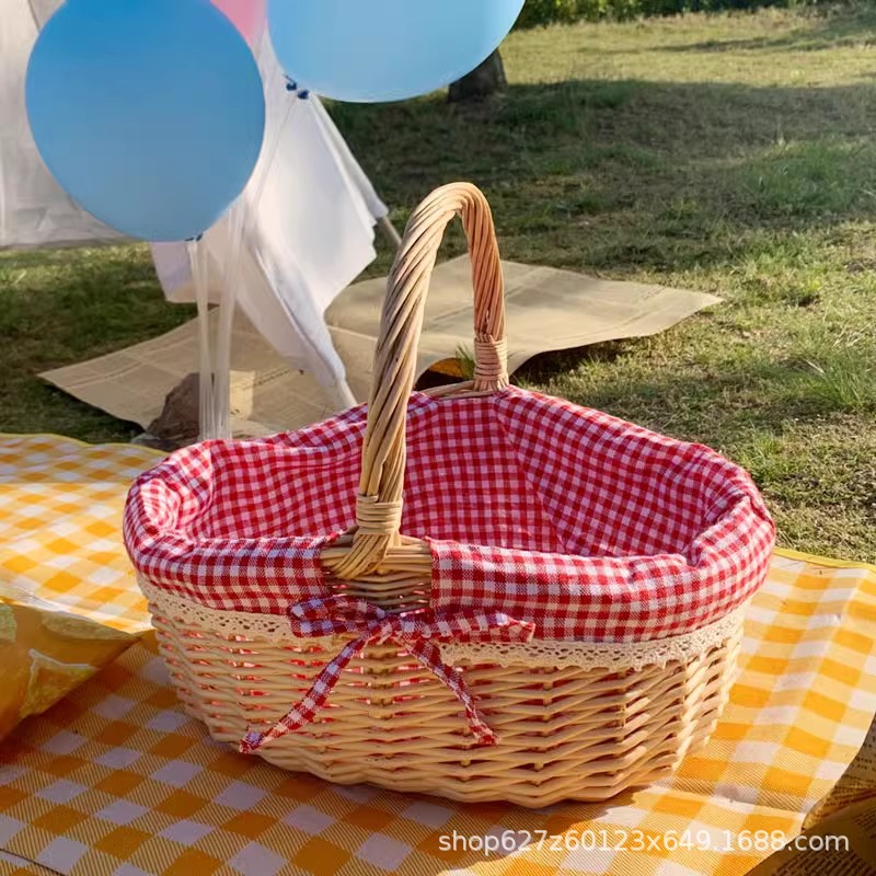 Canasta de picnic de ratán de sauce personalizada, cesta de compras ins, cesta de mano tejida, cesta de almacenamiento de juguete, cesta de almacenamiento de frutas