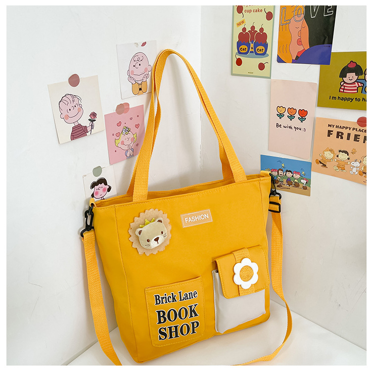 Kid's Medium Spring&summer Canvas Cartoon Cute Square Zipper Tote Bag display picture 6