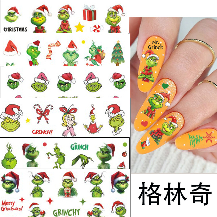 2024圣诞节卡通葛林奇Grinch美甲贴纸指甲贴SHE288 SHE289  SHE28