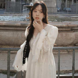 尺寸已更新 韩国INS博主款 度假风法式蕾丝喇叭袖重工仙女连衣裙