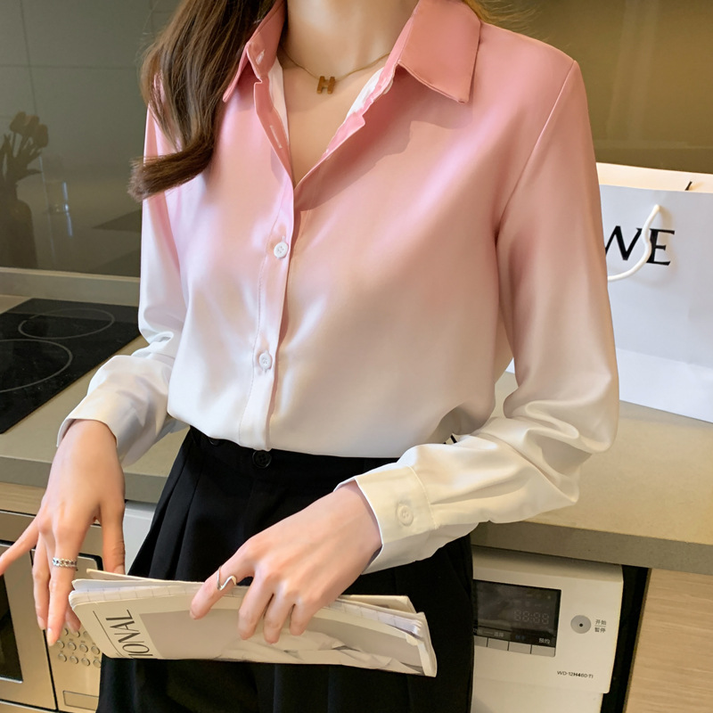 2024 otoño nueva camisa de gradiente de diseño personalizado de manga larga elegante todo-fósforo flojo adelgazar la camisa de las mujeres de moda image 7