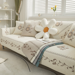 四季款布藝水洗棉刺繡沙發墊 現代簡約組合防滑沙發坐墊巾批發