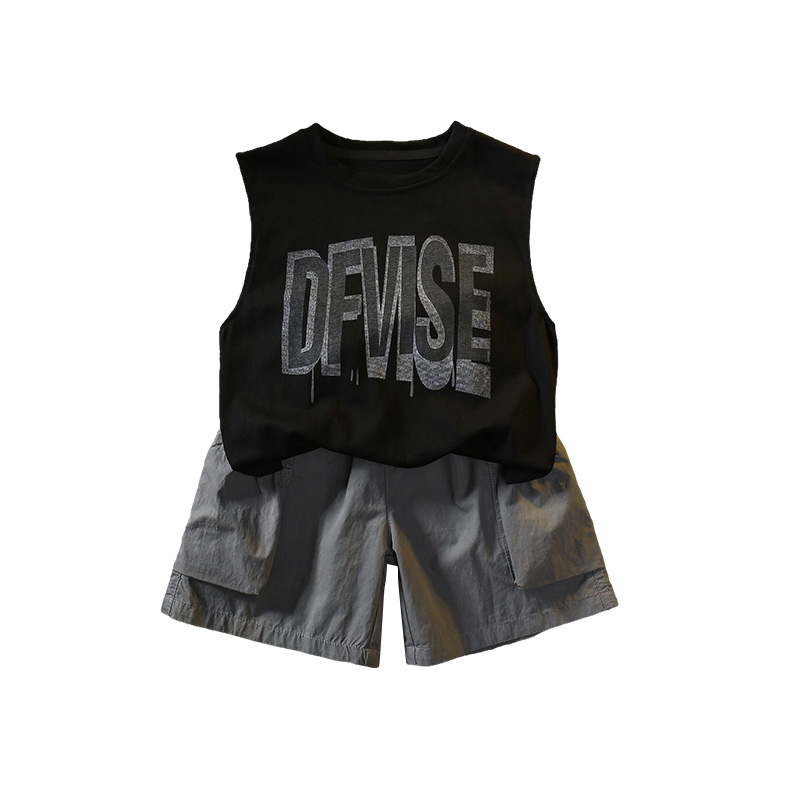 7342 traje de chaleco sin mangas para niño delgado 2025 nuevo estilo de verano estilo occidental ropa casual niños verano traje de dos piezas