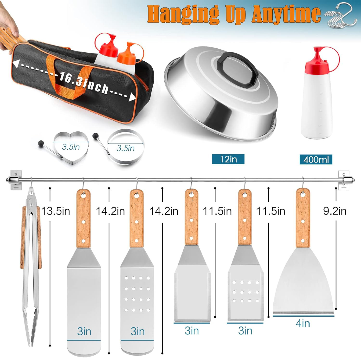 Amazon Hot Sale Set BBQ al aire libre Mango de madera Teppanyaki cocina hamburguesa carne de hamburguesas herramientas combinadas