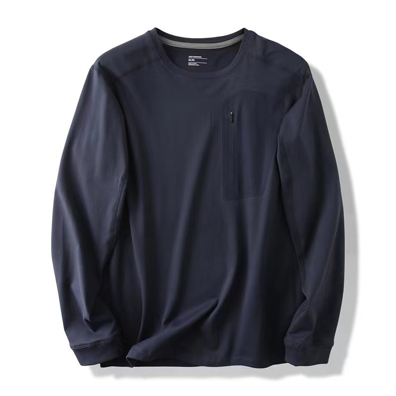 Men's Clothing Outdoor sports running casual loose solid color pullover milk silk fleece bottoming shirt long sleeve T shirt_voghion.com