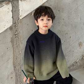 ！男童加厚绵羊绒渐变色毛衣儿童冬装宝宝圆领套头打底针织衫