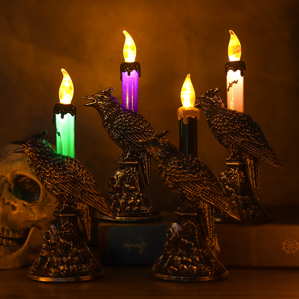 Halloween cuervo lámpara LED lámpara de vela luminosa electrónica fantasma día de terror decoración atmósfera decoración accesorios lámpara de noche