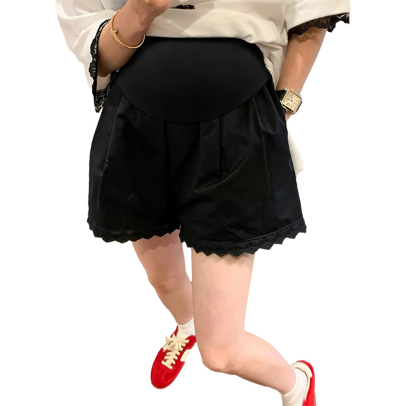 妊婦のズボン2025夏の新型ファッションは妊婦の腰の高い腹を着てレースのショートパンツを調節できます。