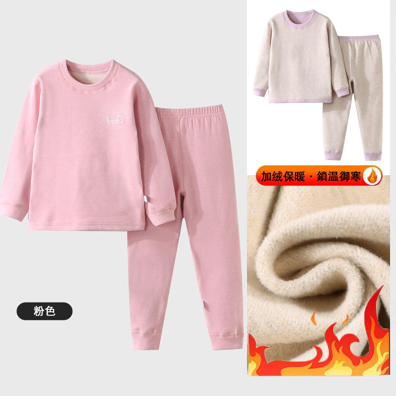 Pijamas calientes para niños con terciopelo engrosado otoño y invierno para hombres y mujeres tesoro hogar en terciopelo para niños grandes chaqueta de otoño conjunto de pantalones de otoño